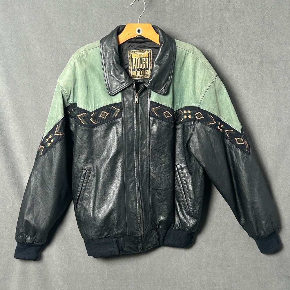 Vintage Adler Leather Jacket Mens L Western Bomber Aztec Southwestern 80s